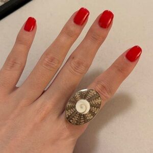 Vintage 925 Sterling Silver Shiva’s Eye Cone Shell Adjustable Statement Ring